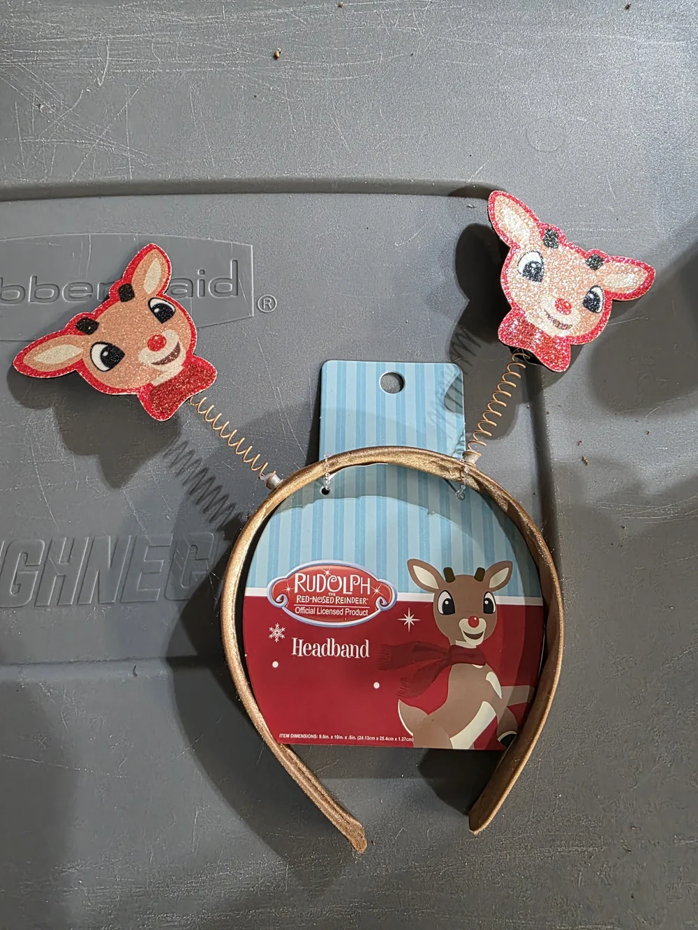Rudolph Kids Gold Headband with Red Reindeer Antennae